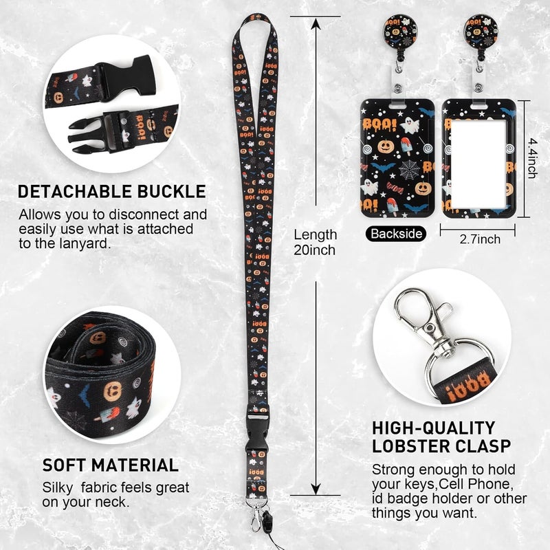 Hinsly ID Badge Holder with Lanyard Halloween Decoration Gifts, Retractable Badge Holders Reels with Lanyards Adjustable for Women Kids Teacher Nurses Doctor Student - Image 2